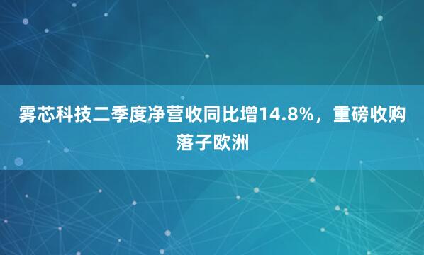 雾芯科技二季度净营收同比增14.8%，重磅收购落子欧洲