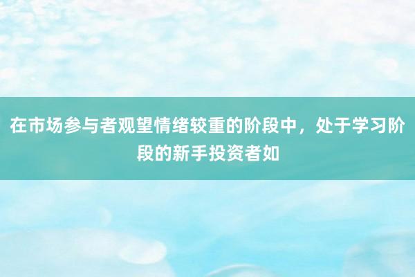 在市场参与者观望情绪较重的阶段中，处于学习阶段的新手投资者如
