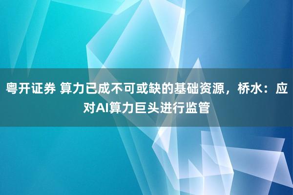 粤开证券 算力已成不可或缺的基础资源，桥水：应对AI算力巨头进行监管