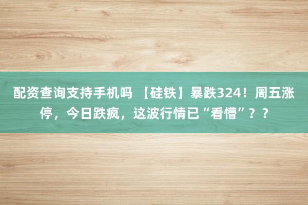 配资查询支持手机吗 【硅铁】暴跌324!周五涨停,今日跌疯,这波行情已“看懵”??
