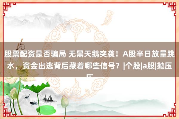 股票配资是否骗局 无黑天鹅突袭！A股半日放量跳水，资金出逃背后藏着哪些信号？|个股|a股|抛压