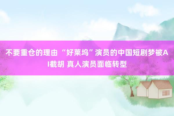 不要重仓的理由 “好莱坞”演员的中国短剧梦被AI截胡 真人演员面临转型