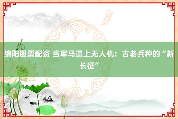 绵阳股票配资 当军马遇上无人机：古老兵种的“新长征”